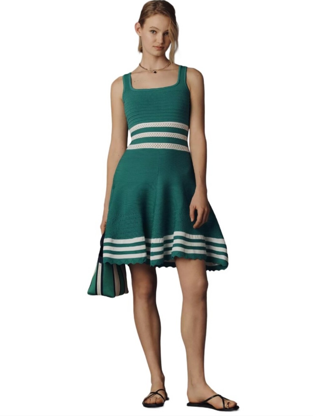Anthropologie Maeve Sleeveless Square Neck A Line Green Sweater Dress Sz: Medium